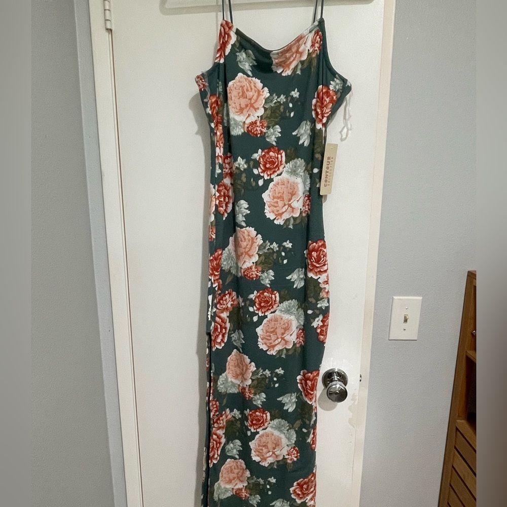 Contour Collection- spaghetti strap maxi dress with side slit